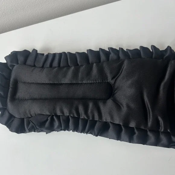 Drowsy Sleep in the City Silk Sleep Eye Mask Women Black Ruffle Blackout Travel - Picture 6 of 10